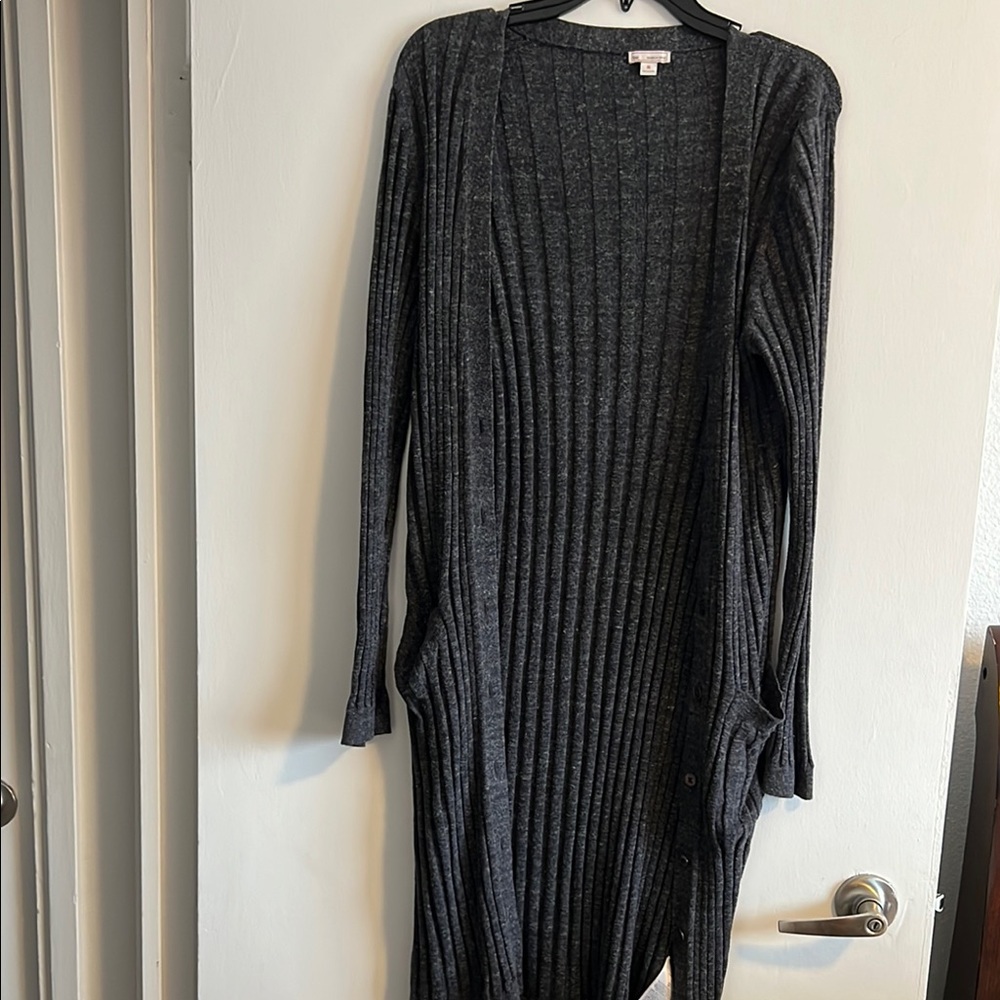 Gap Women's Charcoal Ribbed Long Cardigan